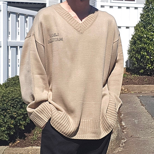 Beige V-Neck Knitwear