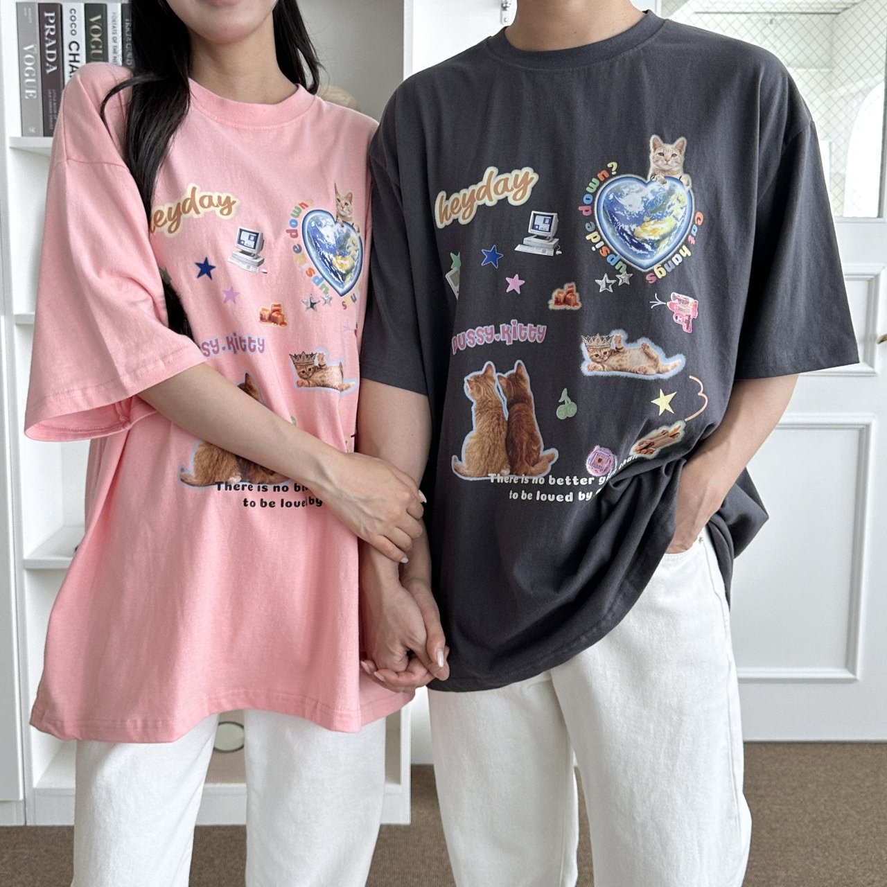 [Pre-Order] TSP - 15 Sticker Cat Couple Short Sleeve T-shirt