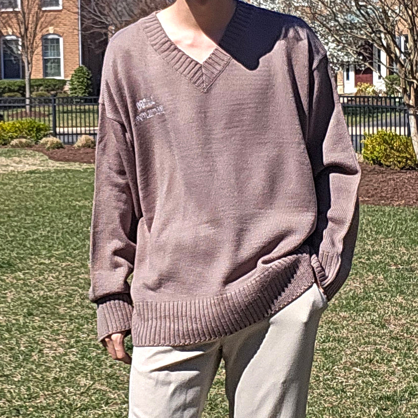 Brown V-Neck Knitwear