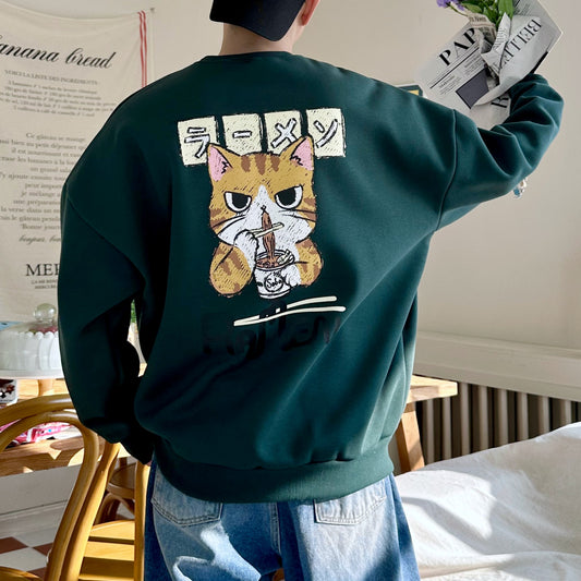 [F/W] TSP-69 Ramen Cat Fleece-lined Sweatshirt