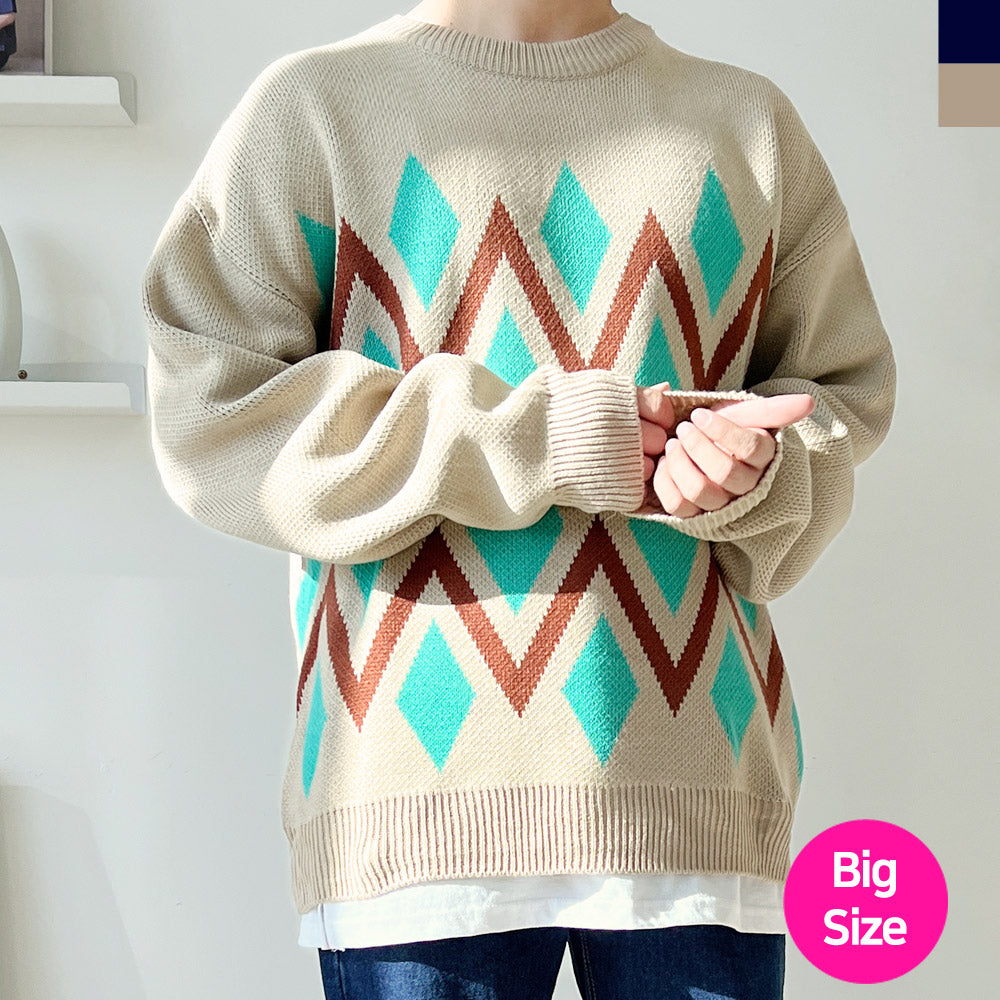 Big size heart diamond beige knit